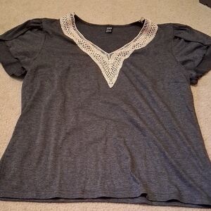 SHEIN Charcoal Top with Cream Lace Detail